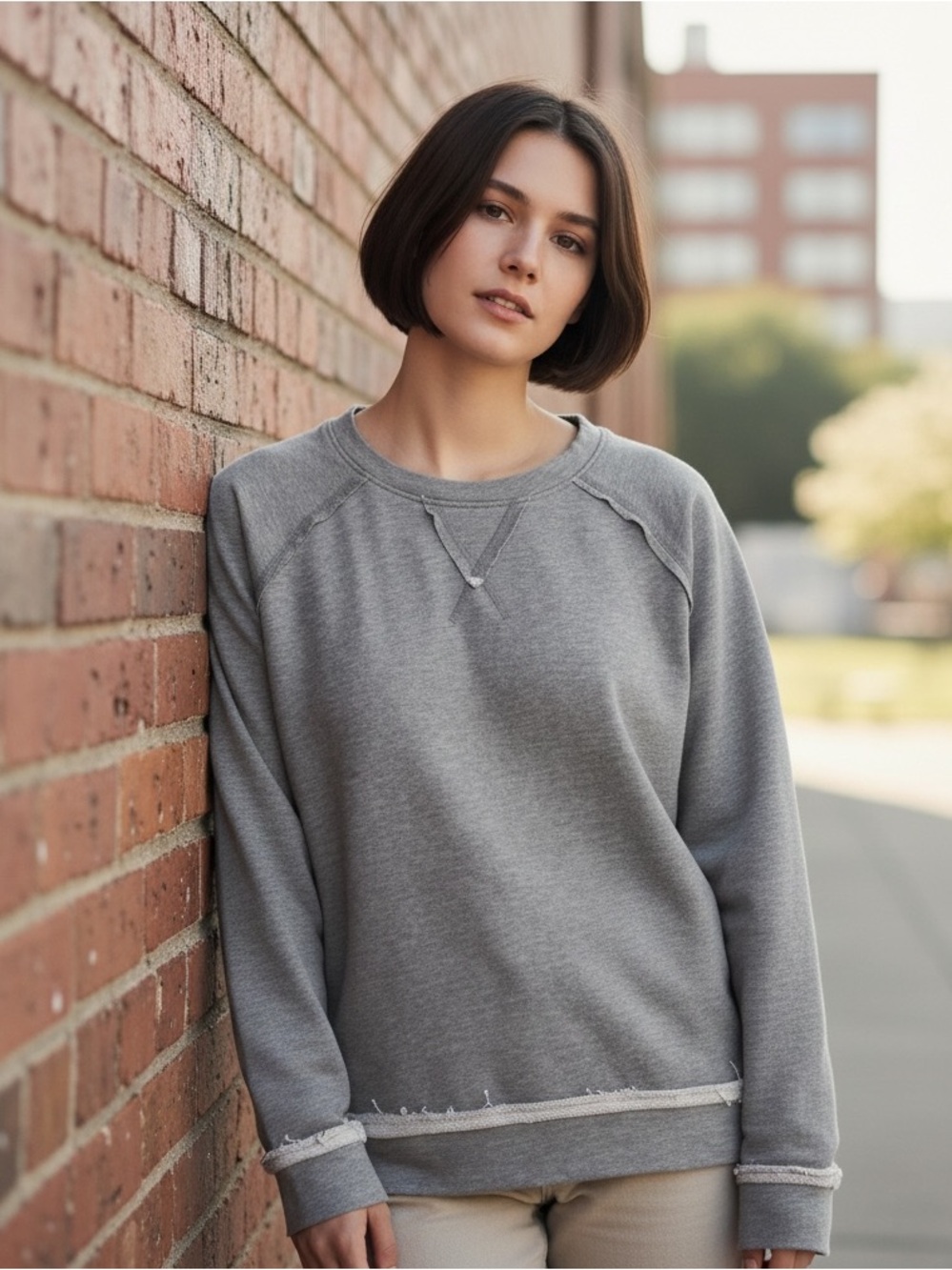 Rewash Gray Sweatshirt with Raw Edges